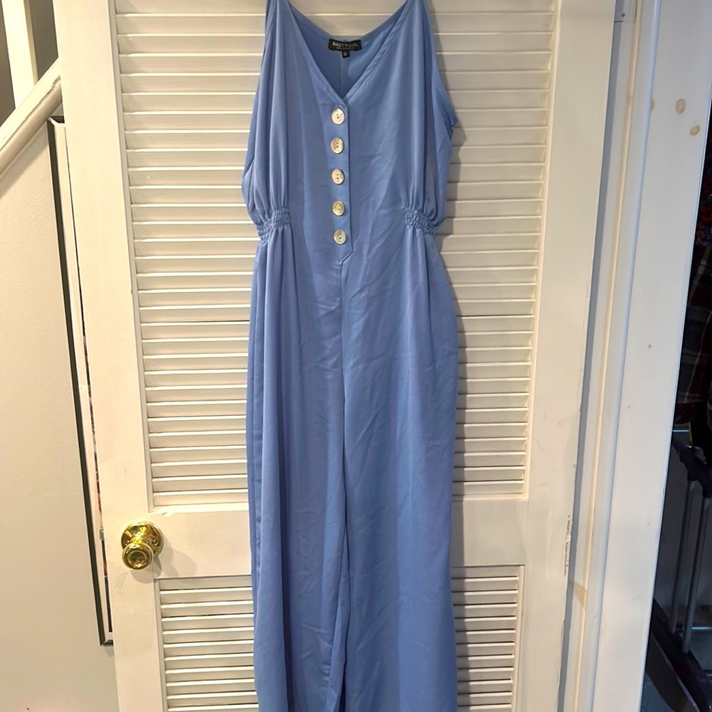 Blue satin jumpsuit